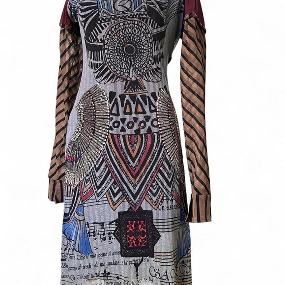 Save The Queen Midi Dress Long Sleeve Stretch Italy Boho Art Avant Grande - Picture 1 of 8